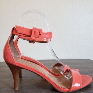 Talbots Lakia Patent Leather Ankle Strap Heels Sandal Open Toe Coral Sz Womens 7